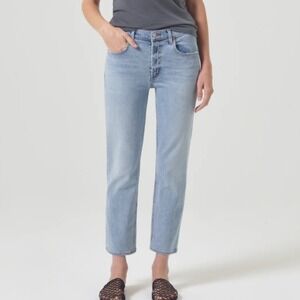 Agolde Kye Mid Rise Straight Crop Jeans Light Wash Blue Denim Size 27